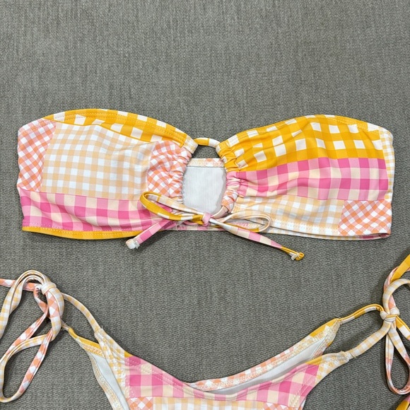 Pink & Orange Patchwork Checkered Tie Bikini Set - Picture 3 of 6